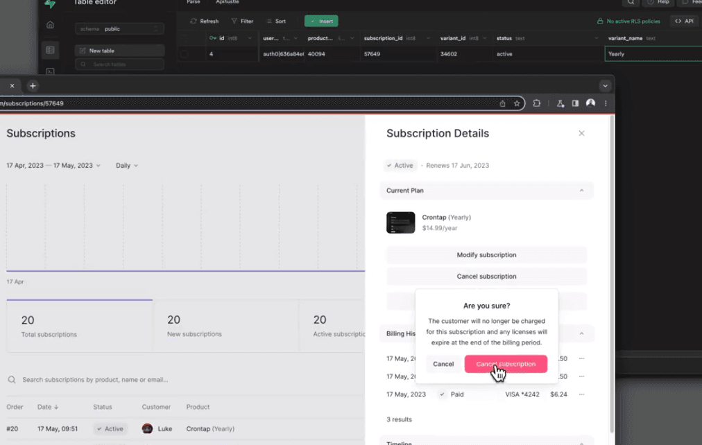 lemonsqueezy implementation for crontap